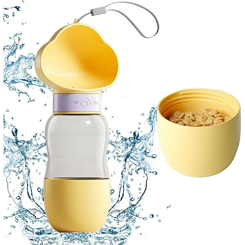 "Pet Hydration On-the-Go: 550ML Leak-Proof Dog Cat Drink Bottle with 200ml Dog Food Cup"