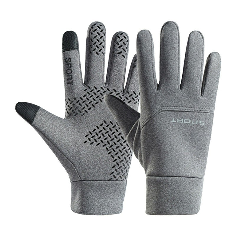 Winter Warm Windproof Fleece Lined Thermal Touch Screen Gloves for Outdoor Sport - Grey
