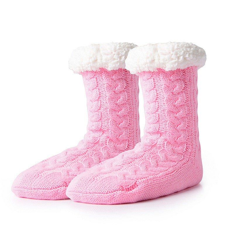 Winter Ladies Non Slip Soft Cozy Slipper Socks Fleece Lined Fluffy and Furry Knitted Warm Home Socks