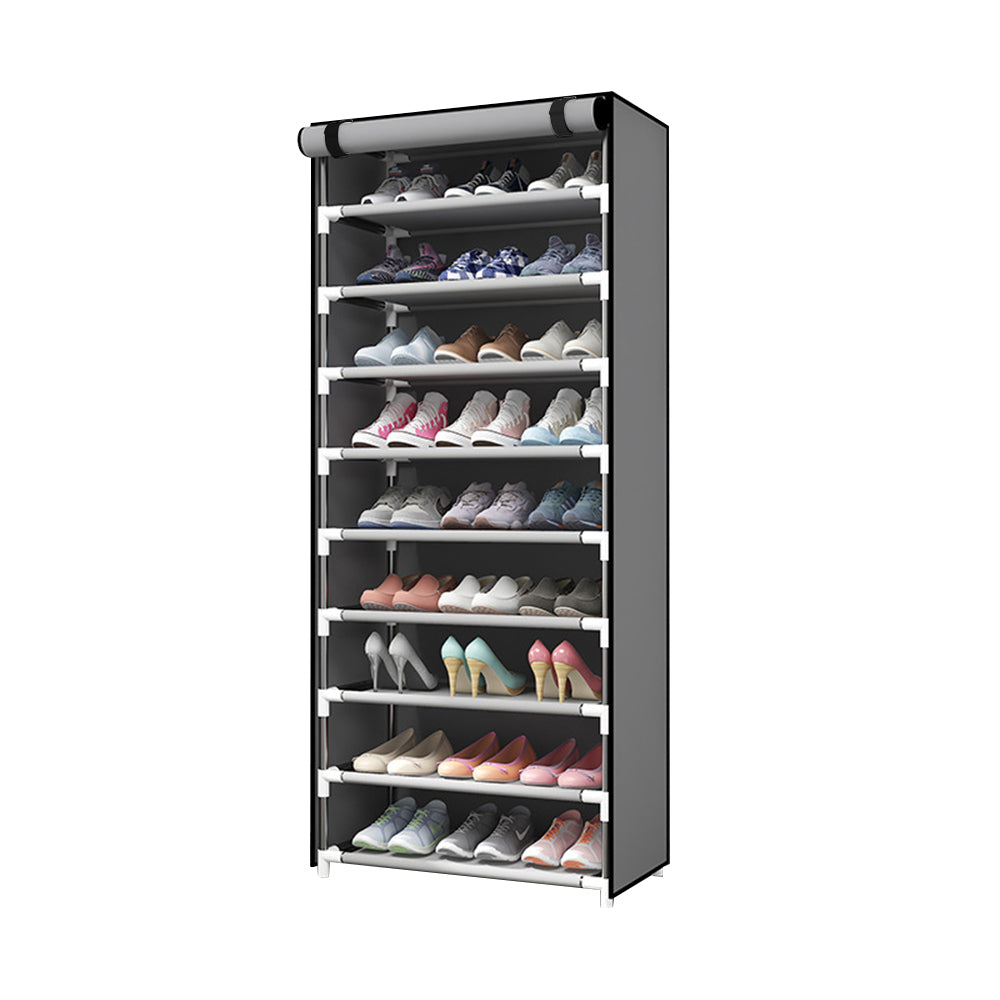 9 Tier Shoe Rack Metal Holder Non-woven Fabric Storage Shelf for 27 Pairs Shoes