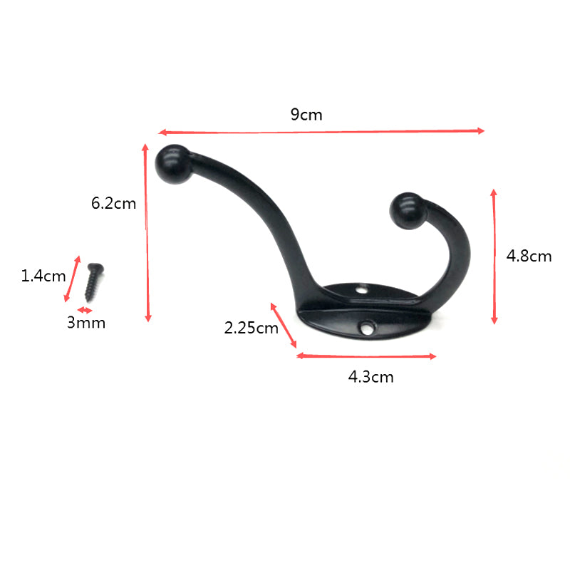 10 pcs Zinc Alloy Double Hat and Coat Hooks Door and Wall Clothing Hangers (high quality)- Black