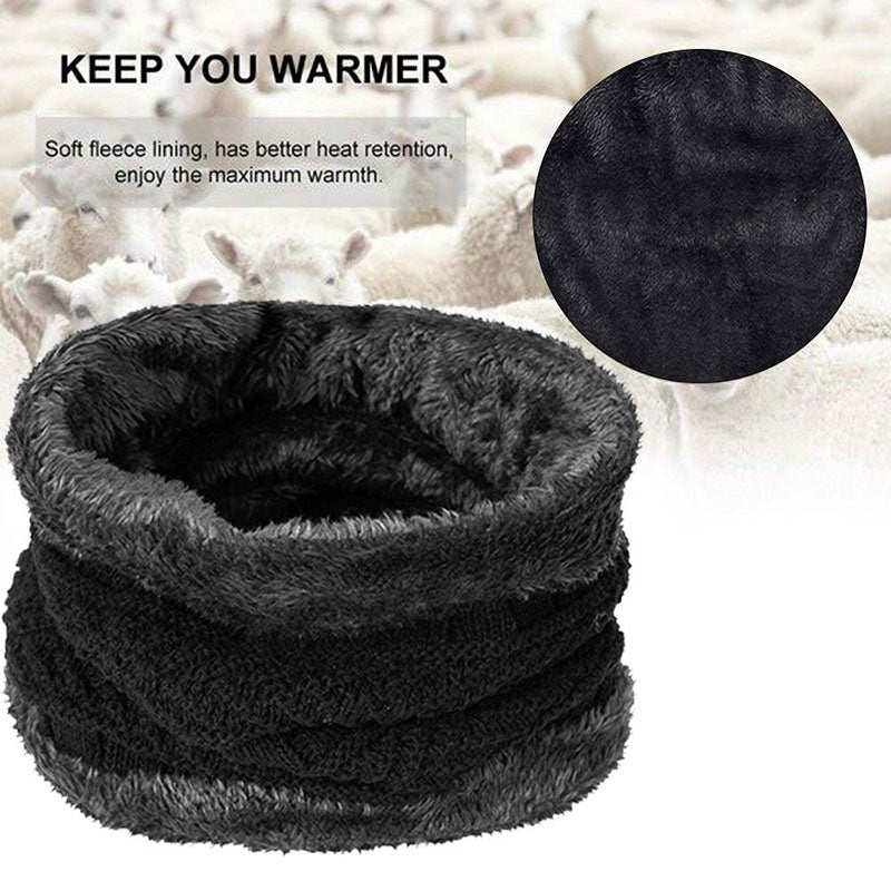 Beanie Hat Scarf Set Neck Cover Winter Warm Fleece Knitted Thick Ski Cap