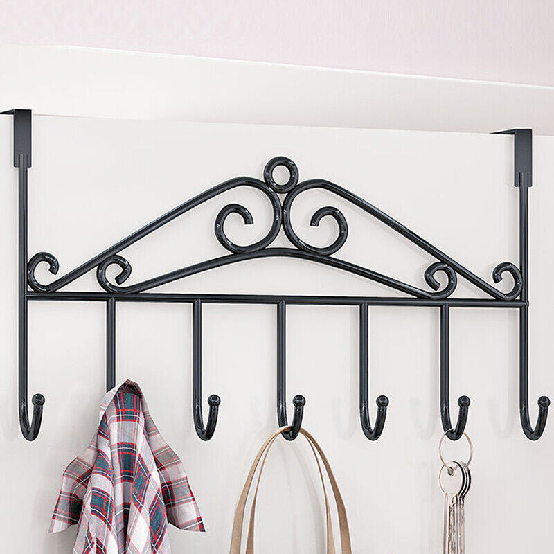 Over Door Metal Coat Hook Door Hanger Vintage Rack - Black 40 x 21 cm