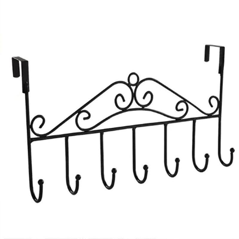 Over Door Metal Coat Hook Door Hanger Vintage Rack - Black 40 x 21 cm