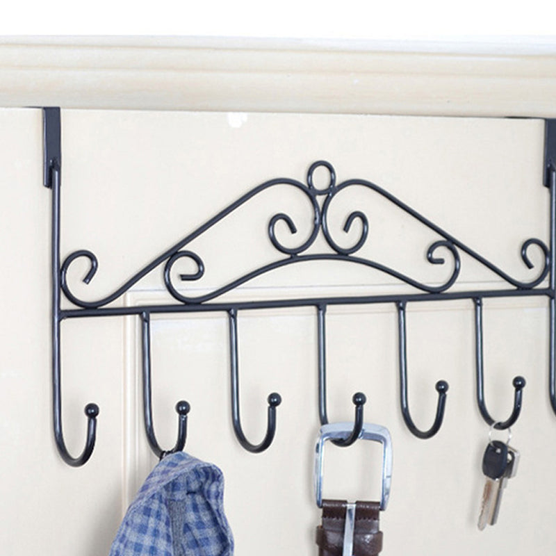 Over Door Metal Coat Hook Door Hanger Vintage Rack - Black 40 x 21 cm