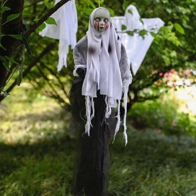Hanging Ghost Skeleton Head Blood Bleeding Eyes for Haunted House Props Spooky Scene