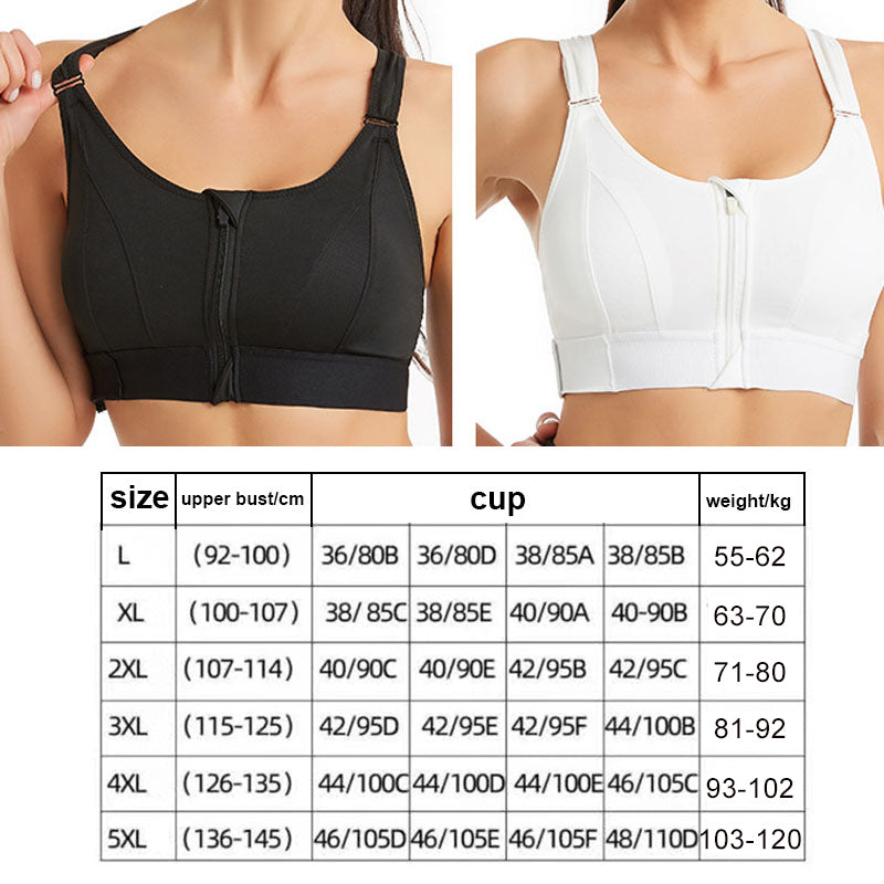 Front Zipper Sports Bras Workout Yoga Shock Proof Bra Tops - Black