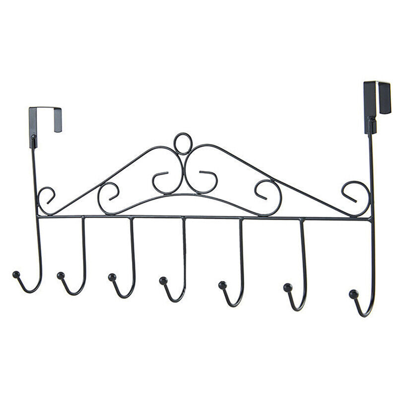 Over Door Metal Coat Hook Door Hanger Vintage Rack - Black 40 x 21 cm