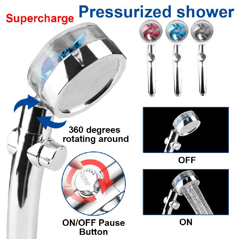 High Pressure Spray Shower Head 360 degree Rotatable Water Saving One-press Design - Silver