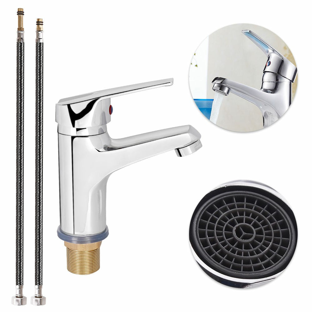Modern Sink Mixer Tap Bathroom Basin Chrome Bath Taps Shower with 2 pcs 60cm Braided Hoses