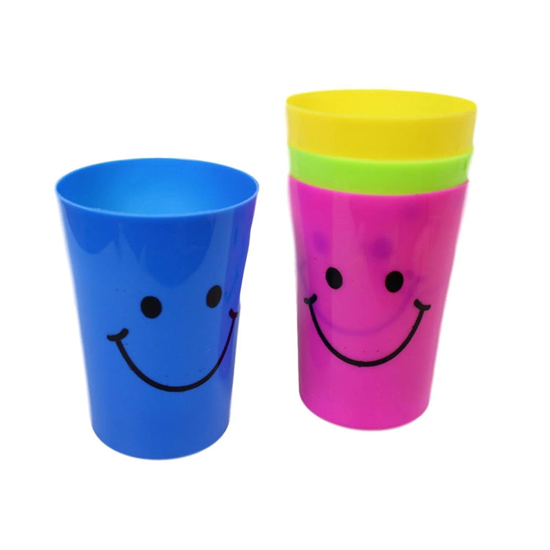 Childrens Smiley Face Plastic Drinking Cups for Party Travel Beach 4 Pack