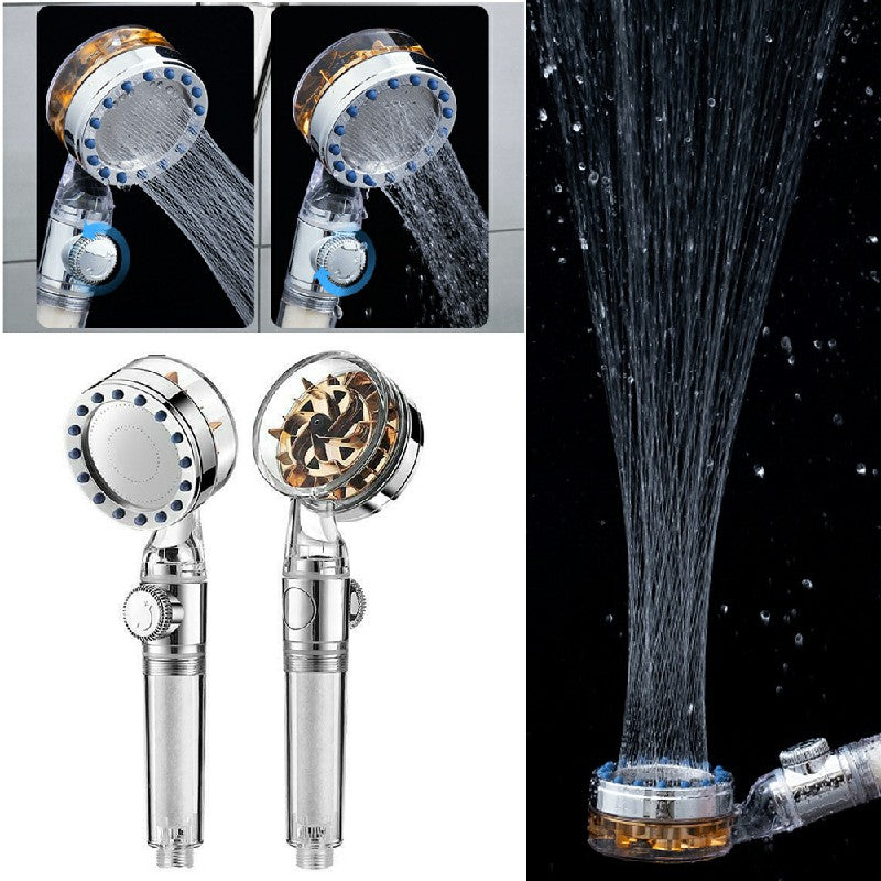 Handheld Turbocharged Pressure Propeller Shower Adjustable Shower Head - Silver