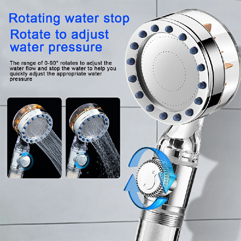 Handheld Turbocharged Pressure Propeller Shower Adjustable Shower Head - Silver