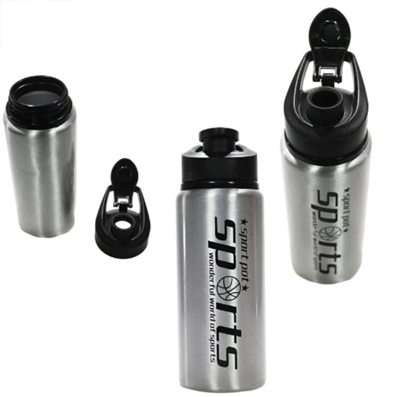 Metal Gym Sports Water Drinking Bottle Glossy Surface with Carabiner - Random Colour