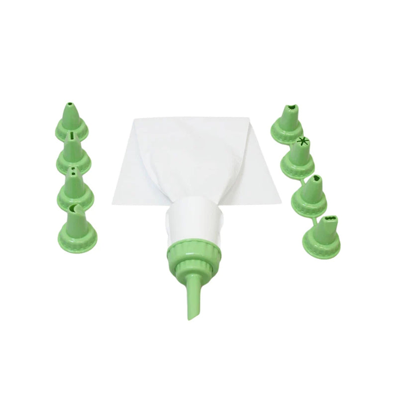 "Dazzling Delights: 9 Colorful Icing Nozzles and a White Canvas Bag for Baking Masterpieces!"