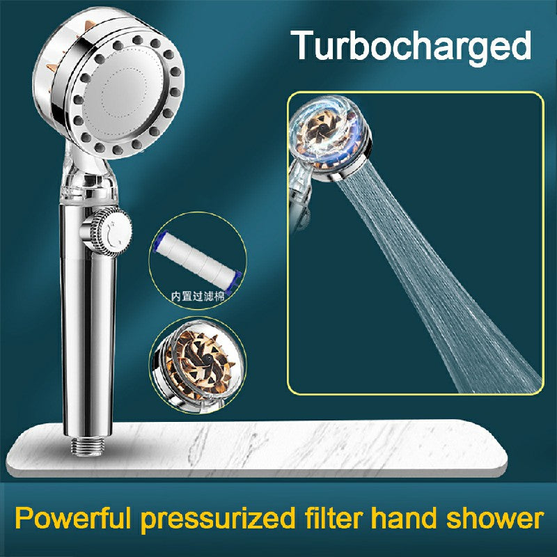 Handheld Turbocharged Pressure Propeller Shower Adjustable Shower Head - Silver