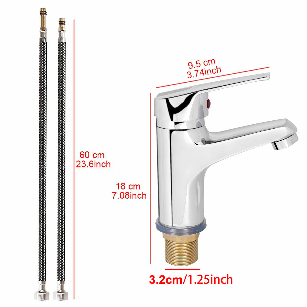 Modern Sink Mixer Tap Bathroom Basin Chrome Bath Taps Shower with 2 pcs 60cm Braided Hoses