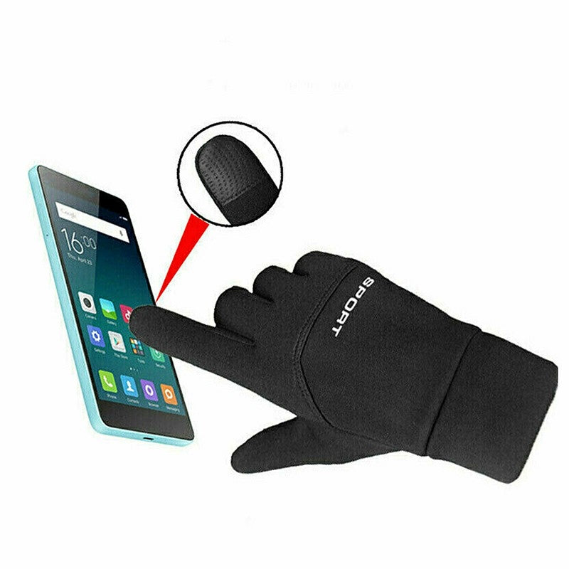 Winter Warm Windproof Fleece Lined Thermal Touch Screen Gloves for Outdoor Sport - Black