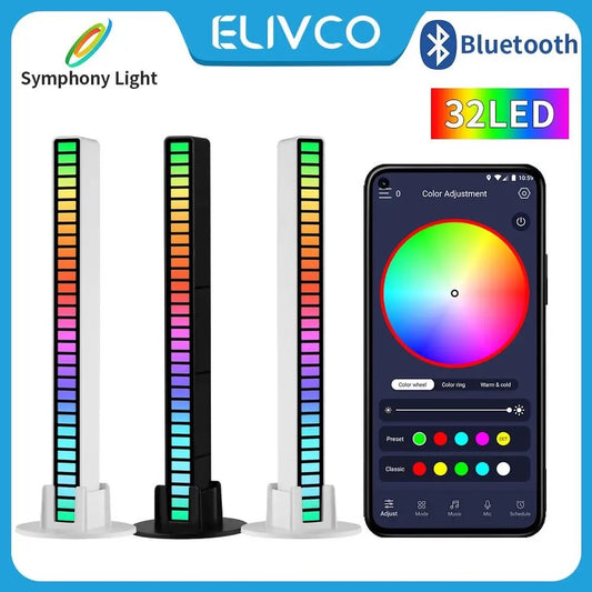 32 LEDS Smart RGB Light Bar LED Light Music Rhythm Ambient Pickup Lamp With App Control For TV Compute Gaming Desktop Decor - white