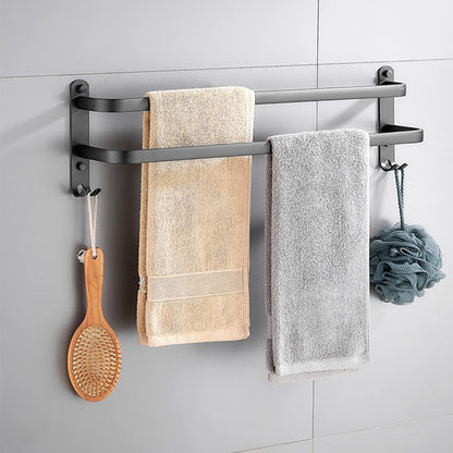 Wall Mounted Bathroom Rack Shelf Towel Rail Holder with Double Hooks