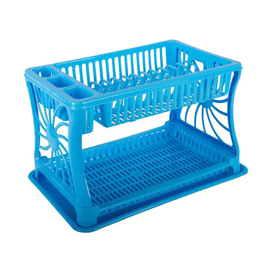 Plastic Two Storey Dish and Cutlery Holder With Tray - Blue