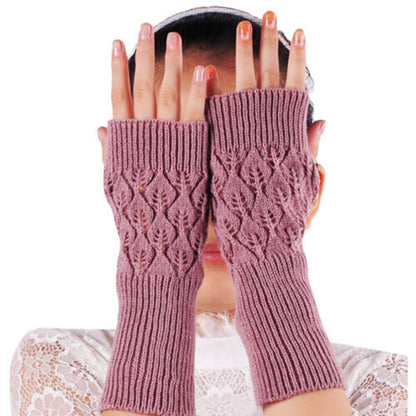 Winter Arm Hand Warmer Knitted Long Fingerless Gloves Soft Mittens for Female