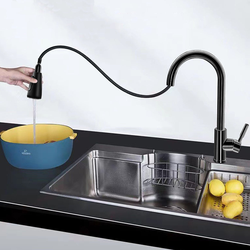 Stainless Steel Kitchen Taps Sink Mixer Pull Out Spray Tap Single Faucet - Black