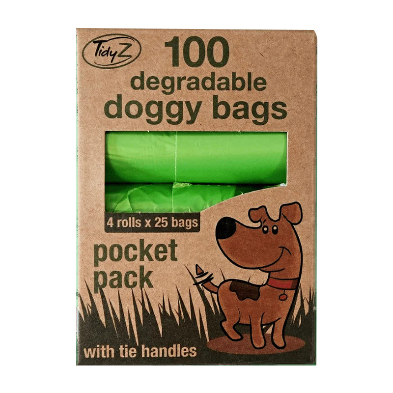 4 rolls x 25 bags 100 Degradable Doggy Bags with Tie Handles Pocket