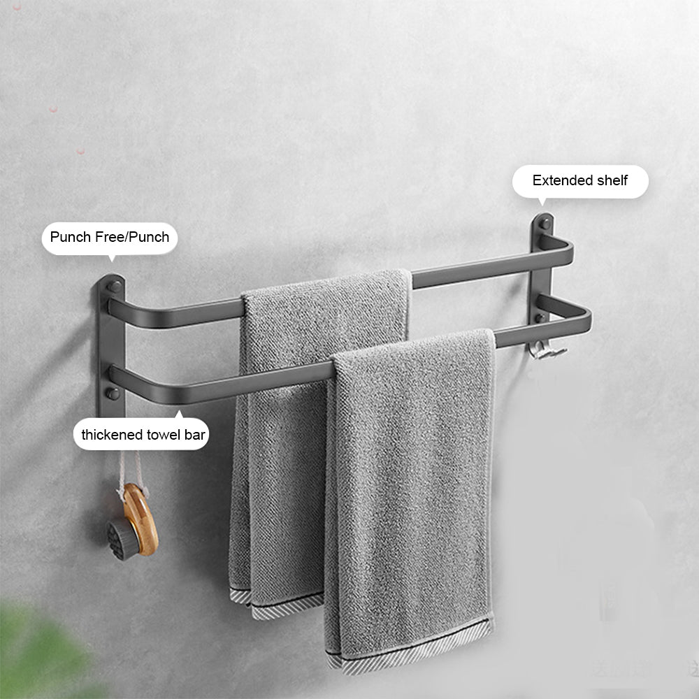 Wall Mounted Bathroom Rack Shelf Towel Rail Holder with Double Hooks