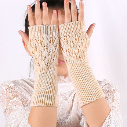 Winter Arm Hand Warmer Knitted Long Fingerless Gloves Soft Mittens for Female