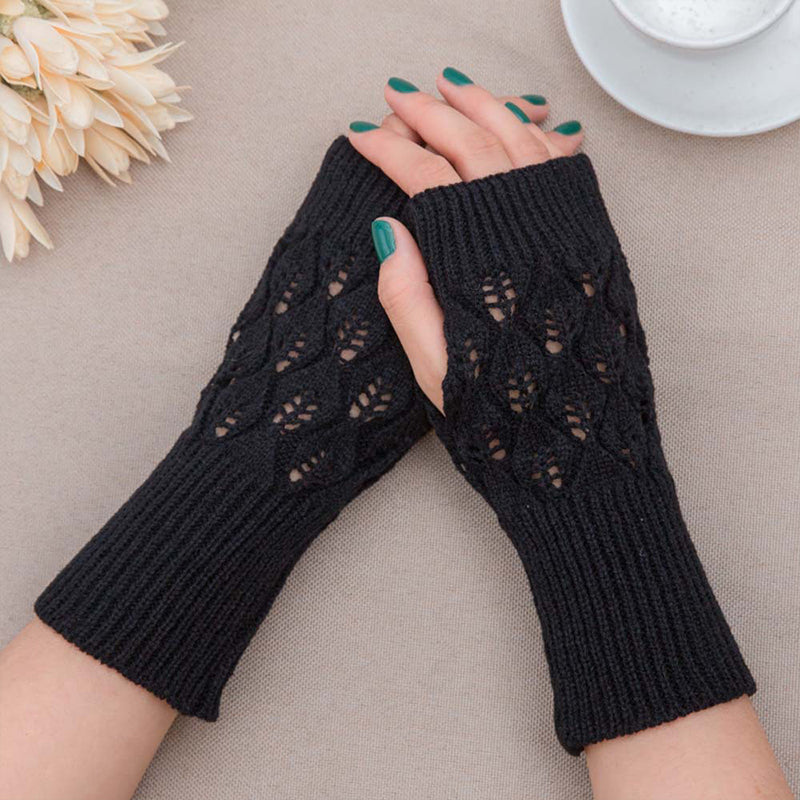 Winter Arm Hand Warmer Knitted Long Fingerless Gloves Soft Mittens for Female