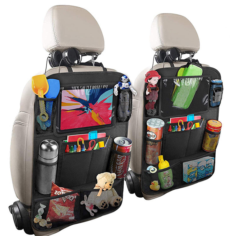 2X Car Back Seat Organiser iPad Tablet Holder Storage Kick Mats Kids Toys Bag - 10 Pockets