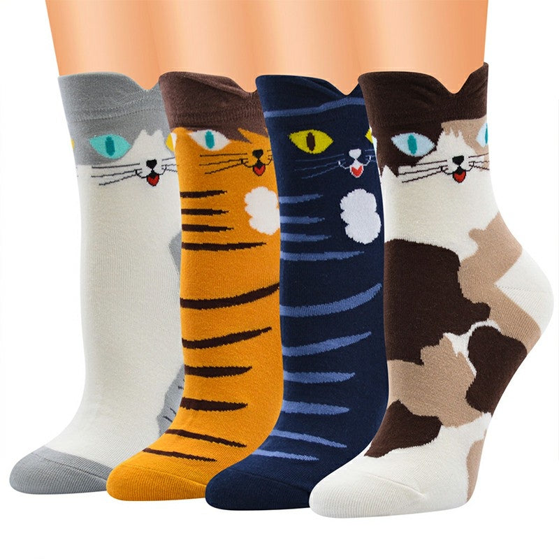 4 Pairs Cute Cotton Cat Socks for Winter Premium Socks Novelty Animal Sock for Girls and Ladies