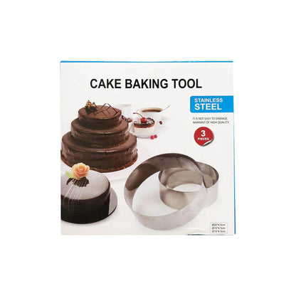 Stainless Steel 3pcs Cake Ring with Polished Surface Bottom Tower Pie Cake Mould