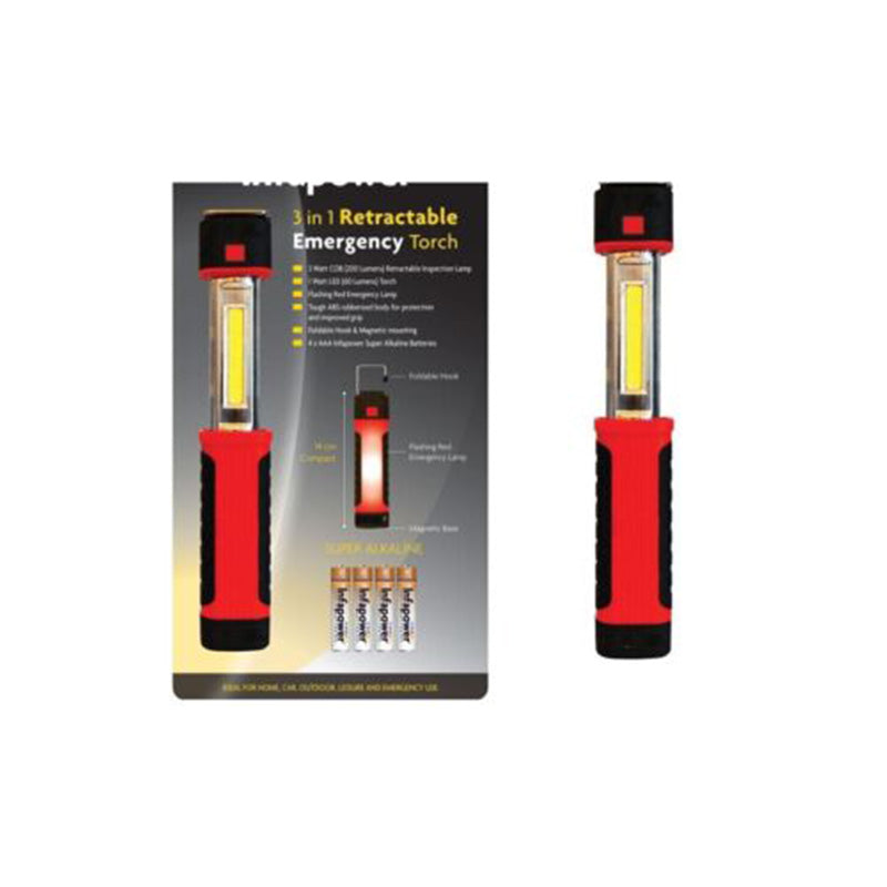 3 In 1 Retractable Battery Powered Torch Emergency Torch for Diy Home - Red