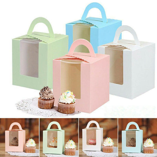 20pcs Wedding Candy Box Single Cupcake Muffin Fairy Cake Boxes with Clear Windows - Blue