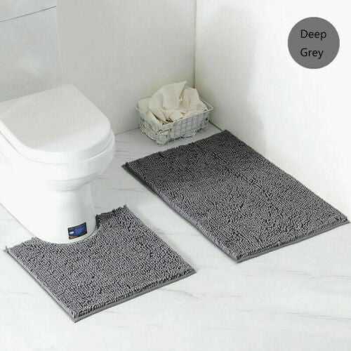 2pcs Memory Loop Bath Mat Set Pedestal Non Slip Super Soft Toilet Bathroom Rug