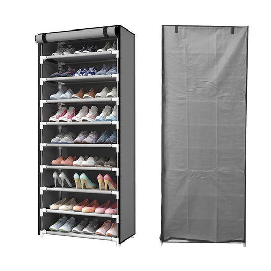 9 Tier Shoe Rack Metal Holder Non-woven Fabric Storage Shelf for 27 Pairs Shoes