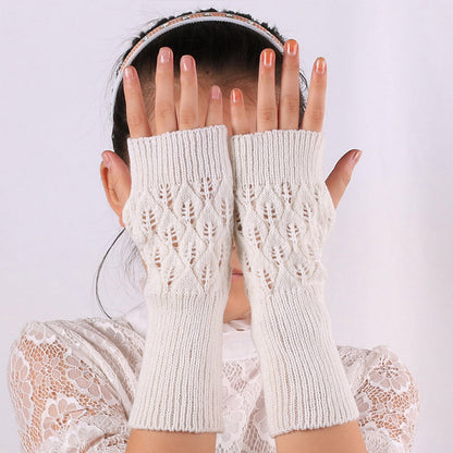 Winter Arm Hand Warmer Knitted Long Fingerless Gloves Soft Mittens for Female