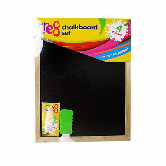 Black Chalkboard Set Includes 4 Coloured Chalks and Eraser