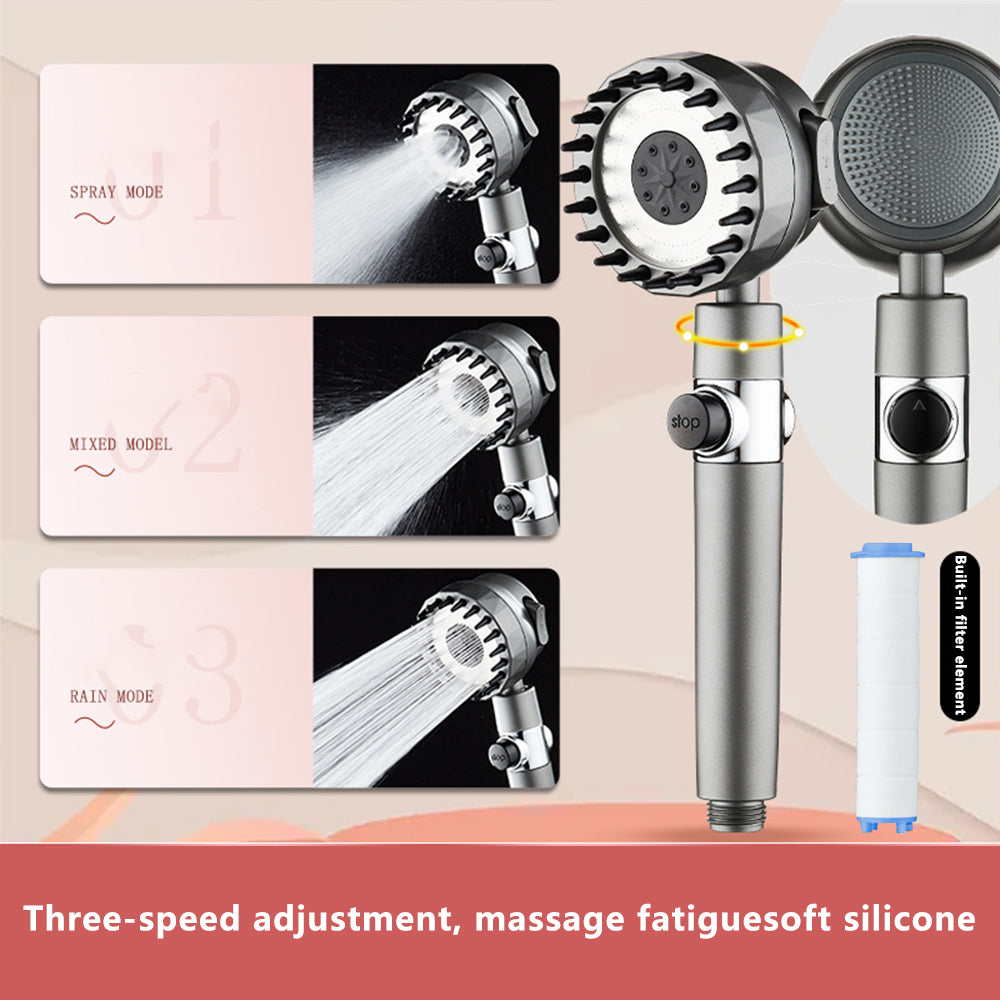 1set Multifunctional Massage Shower Head 3-mode Handheld 360 Degrees Rotates Shower Head (high quality)