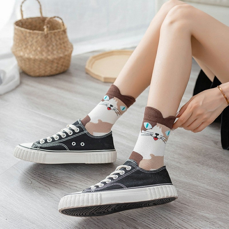 4 Pairs Cute Cotton Cat Socks for Winter Premium Socks Novelty Animal Sock for Girls and Ladies