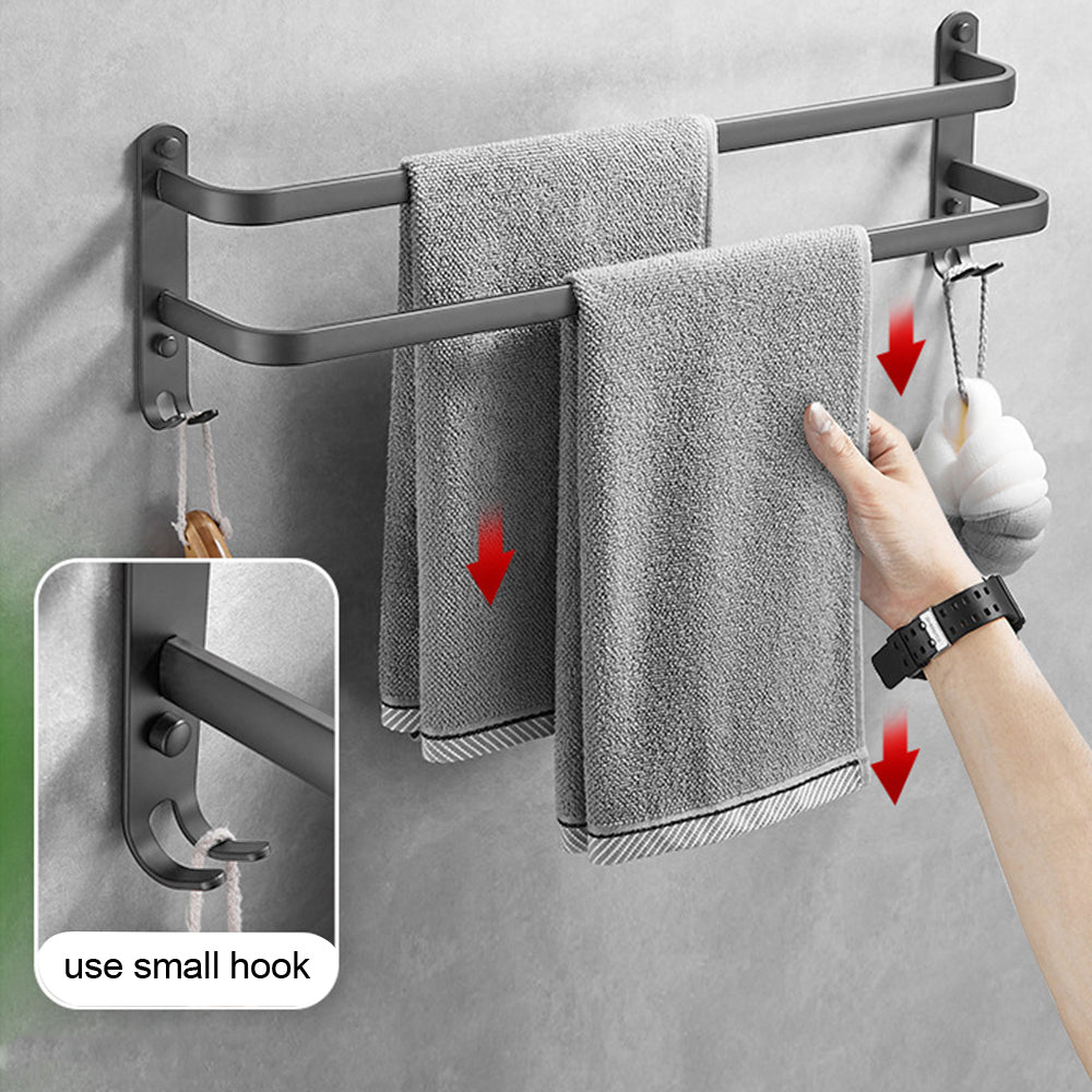 Wall Mounted Bathroom Rack Shelf Towel Rail Holder with Double Hooks