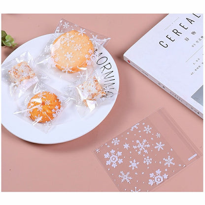 100 pcs Christmas Cellophane Candy Bag Biscuit Cookie Gift Bags - Snowflake