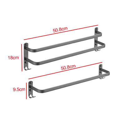 Wall Mounted Bathroom Rack Shelf Towel Rail Holder with Double Hooks