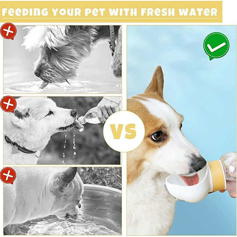 "Pet Hydration On-the-Go: 550ML Leak-Proof Dog Cat Drink Bottle with 200ml Dog Food Cup"