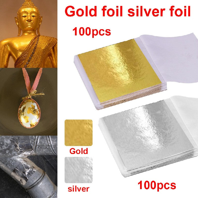 100 PCS Gilding Foil Sheets DIY for Decoration of Ceiling Gold Crafts Furniture Buddha Statue and Temple