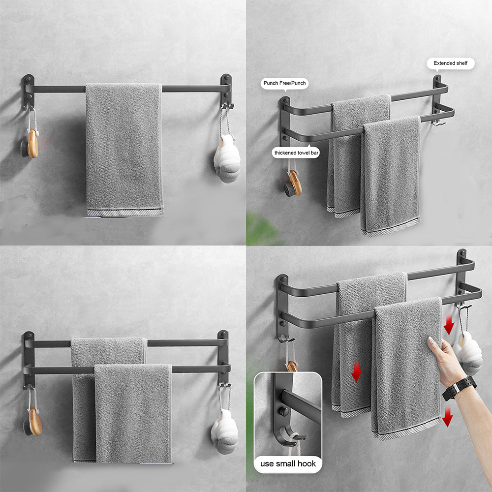 Wall Mounted Bathroom Rack Shelf Towel Rail Holder with Double Hooks