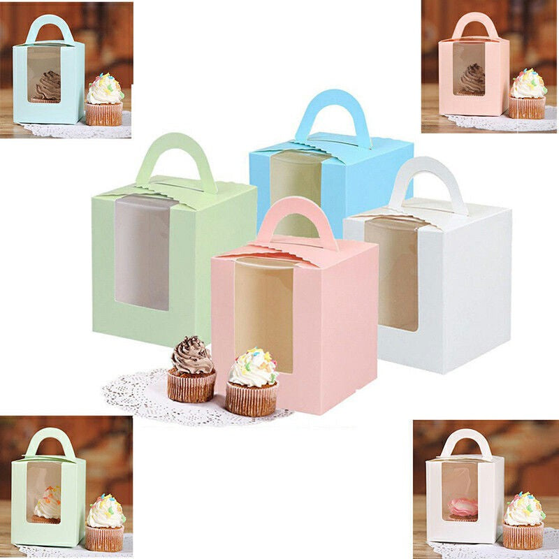 20pcs Wedding Candy Box Single Cupcake Muffin Fairy Cake Boxes with Clear Windows - Blue