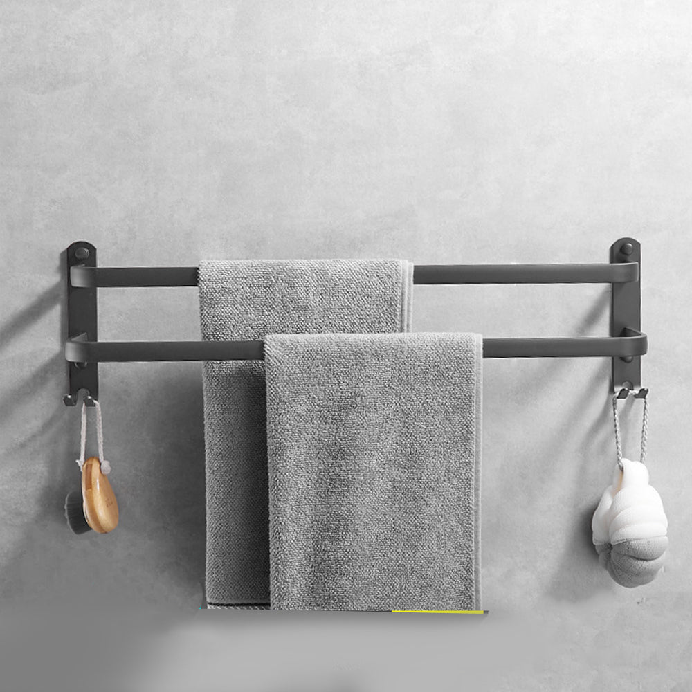 Wall Mounted Bathroom Rack Shelf Towel Rail Holder with Double Hooks